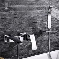 HPB Brass Waterfall Bathroom Hot Bath Tub Faucet Mixer Tap Cold Hot Water taps Chrome With Shower Head torneira banheiro HP5006