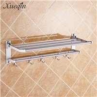 Xueqin Alumimum Foldable Bathroom Towel Rack Holder Storage Hanger Kitchen Hotel Towel Clothes Shelf With 5 Hooks