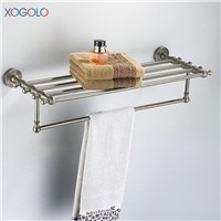 Xogolo Antique Bronze Towel Rack For Bathroom Luxury Double Layer Holder Shelf European Style Solid Towel Rack Accessories