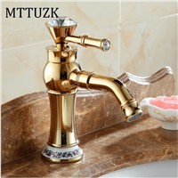 Gold  Deck Mounted Single Handle Counter top Basin Faucet Antique Brass Hot and Cold Water Bathroom Mixer Taps ORB basin faucet