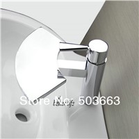 Chrome Brass Waterfall Spout Bathroom Faucet Bathroom Basin Mixer Tap with Hot and Cold Water Taps Round Spout