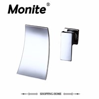 YANKSMART Wall Mounted Waterfall Spout Chrome Bathroom Basin Sink Faucet Single Handle Hot And Cold Mixer