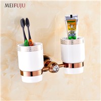 New Arrival Jade Toothbrush Holder Brass Ceramic Cup Tumbler Holders Marble Rose Gold Bathroom accessories Bath products