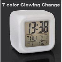 Cube type LED 7 Color Glowing Change Digital Alarm Clock Thermometer temperature meter tester calendar household 40% off