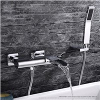 Bathroom chrome Wall Mounted Faucet Bath Tub Mixer Tap With Hand Shower Head Shower Faucet hot and cold waterfall brass torneira