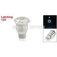 16mm 12V Blue Ring LED Light Stainless Locking Pushbutton Switch NO NC Power mark