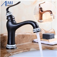 Newly Basin Faucet Brass &amp;amp;amp; Porcelain Spout/Base Bathroom Faucets Hot Cold  Mixer Tap  Waterfall Faucets Rose Gold/Black 7313