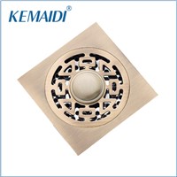 KEMAIDI  Retro Antique Brass Floor Drain Odor Kitchen Bathroom Square Shower Drainer Art Carved Floor Drain Covers