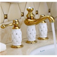 New Arrivals luxury basin faucet 8 inch water tap brass ceramic &amp;amp;amp; diamond bathroom faucet gold widespread basin sink faucet