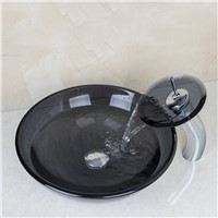 KEMAIDI New European Style Bathroom Washbasin Tempered Glass Basin Sink With  Faucet With Pop Up Drain Artistic Glass Vessel
