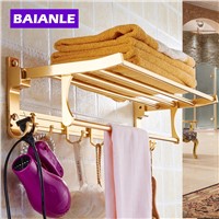 Brief Silver/Golden Towel Rack With Hooks of Space Aluminum Bathroom Accessories Decorative Wall Movable Bath Towel Holder
