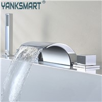 Ynaksmart Bathtub Faucet Waterfall 5 Pieces 3 Lever Chrome Deck Mounted Shower Bathroom Brass Torneira Faucet,Mixers &amp;amp;amp;Taps