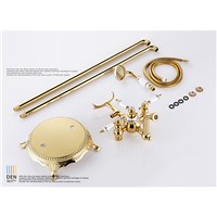 Luxury Modern Freestanding Dual Cross Handles Bathtub Faucet Tub Filler Gold Color Golden Finish Floor Mount Hot and Cold Water