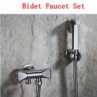 Copper single hole bidet faucet valve set, Bathroom bidet spray shower chrome,Brass wall mounted toilet flushing device suit