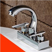 MTTUZK Chrome Plated Brass Deck Mounted Dual Handles Dual Hole Hot Cold Mixer Tap Bathroom Vessel Sink Basin Faucet FreeShipping