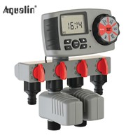 2017 Aqualin Automatic 4-Zone Irrigation System Watering Timer Garden Water Timer Controller with 2 Solenoid Valve #10204A