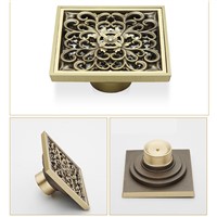 KEMAIDI 10*10cm Euro Style Antique Brass Bathroom Shower floor Drain Wire Strainer Art Carved Cover Waste Drainer