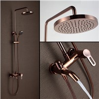 Classic Luxury PVD Rose Gold Plate Shower Set Antique Lifting Wall Mounted 8&amp;amp;quot; Rainfall Shower Mixer Tap Faucet 3-functions Mixer