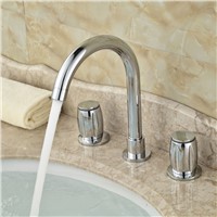 Bright Chrome Deck Mounted 3 Holes Basin Sink Faucet Bathroom Goose Neck Washing Basin Mixers with Hot and Cold Water
