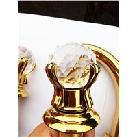 European classical gold plated bathroom faucet golden crystal three hole basin faucet double crystal head three leading