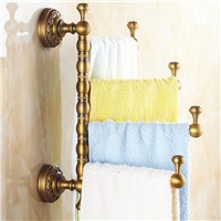 European Brass Carved Towel Rack Towel Bar Antique Thickened Rotary Frame Movable Towel Rack Brass 3/4 Rods Carved