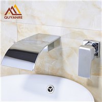 Chrome/Brushed Nickle Waterfall Spout Basin Faucets Wall Mounted Two Holes and One Handle Faucets
