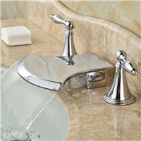 Dual Handle Bright Chrome Bath Basin Sink Faucet Widespread 3 Hole Deck Mounted Bathroom Mixer Valve Crane
