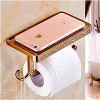 MTTUZK European Style Antique Carving Toilet Roll Paper Rack wiht Phone Shelf Wall Mounted Bathroom Paper Holder With hook
