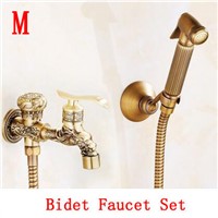 Brass handheld bidet shower set, Antique bathroom wall mounted bidet spray set, Copper toilet flushing device suit vintage