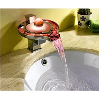 3 Colours change bathroom water basin faucet mixer,Copper single handle waterfall basin faucet LED,Chrome plated bathtub faucet