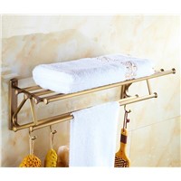 2 Types 55cm Brass brushed wall bathroom shelves, Fasion towel rack shelf with hooks wall mounted, Copper dual tier towel rack