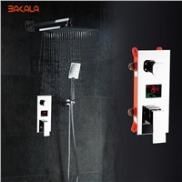 BAKALA Bathroom LED Shower Set.2 Functions LED Digital Display Shower Mixer.Concealed Shower Faucet.8 Inch Rainfall Shower Head
