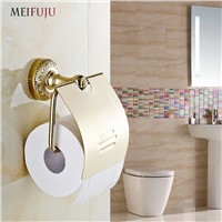 MEIFUJU New Luxury Wall Mounted Bathroom accessories Gold Brass carving Toilet roll Paper Holder With Cover Paper Roll Holder