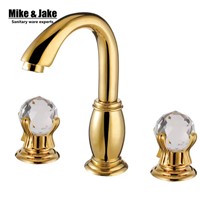 Luxury double crystal handle bathroom faucet Golden bathroom tap basin mixer double handle golden faucet mixer hot and cold tap
