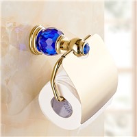 MTTUZK Luxury blue crystal brass gold paper box roll holder toilet gold paper holder with cover tissue box Bathroom Accessories