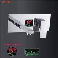 BAKALA Digital display Bathroom Basin Sink Faucet Wall Mounted Square Chrome Brass Mixer Tap With Embedded Box LT-320T