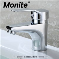 MONITE Bathroom Faucet Water Tap Cold And Hot Love Handle Bottom horizontal Bathroom Sink Faucet Basin Faucet