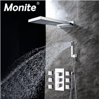 Chrome Polished Bathroom Head Shower Hand Shower Set Faucet 6pcs Body Massage Spray Jets Tap