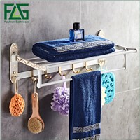 FLG Space aluminum Bath Towel Rack Folding Movable bathroom towel rack Wall Mounted Activity 5 hook Bathroom Hardware