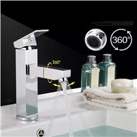 Contemporary Bathroom Pull Out Faucet  360 Rotating Chrome  Basin Faucets Brass Mixer Tap Pull-out Water Taps Single Hole