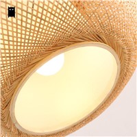 Round Hand Knitted Bamboo Rattan Pendant Light Cord Fixture Rustic Asian Japanese Style Tatami Lamp Luminaria Dining Table Room