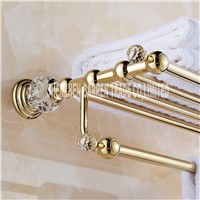 Brass+Crystal Titanium Gold Plating Towel Rack,towel Shelf with Bar,towel Holder Bathroom accessories European bath towel racks