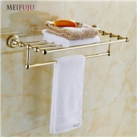 MEIFUJU High Quality Bathroom Towel Holder shelf Copper Brass Gold Plating Towel Rack towel Shelf With Bar Bathroom Accessories