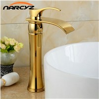 New Arrival Luxury Golden Waterfall Faucet Single Handle Antique Kitchen Basin Sink Faucet XT817