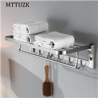 MTTUZK DIY 304 stainless steel Bath Towel Rack With Hooks Folding Movable Bath Towel Holder Double Towel Rails Bars
