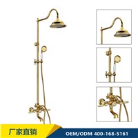 Classic Luxury PVD Rose Gold Plate Lifting Wall Mounted Bath Shower Set Antique Faucet Mixer Taps Rainfall Head  Handheld Spray