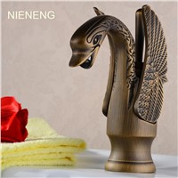 NIENENG brass swan faucets antique sink mixer water vintage bathroom faucet tap hotel settings mixers basin taps ICD60200