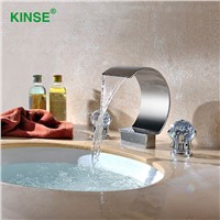 KINSE Contemporary Chrome Brass Waterfall Faucet Cold and Hot Deck Mounted Art Basin Faucet For Bathroom