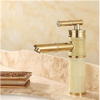 New jade and brass faucet gold finished bathroom basin faucet,Luxury sink tap basin mixer High Quality water tap