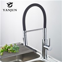 Yanjun Kitchen Faucet Black and Chrome Finish Pull Out Deck Mounted Swivel Mixer Dual Sprayer Nozzle Water Tap YJ-6651